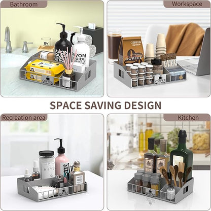 Metal Coffee Station Organizer for Countertop - Coffee Bar Organizer with Designable DIY Logo, K Cup Pods Holder & Tea Condiment Storage - Rustic Breakroom Kitchen Decor in Silver （1 Pcs）