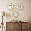 Briful Beige Wall Mirrors Decor Set of 3 Wooden Round Wall Mirrors Wall-Mounted Sunburst Mirrors Hanging Wall Art for Living Room Home Indoor Bedroom Decor