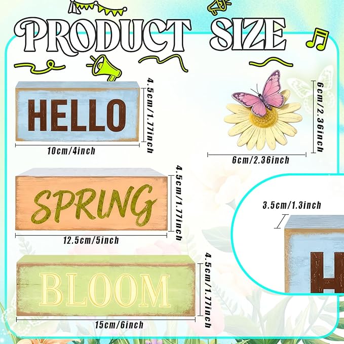 Spring Decoration Wooden Tiered Tray Decor – Rustic Hello Spring Bloom Stacked Block Sign with Butterfly Daisy Topper – Farmhouse Tabletop Spring Decor for Living Room Shelf Kitchen Coffee Bar Seasonal Home Display