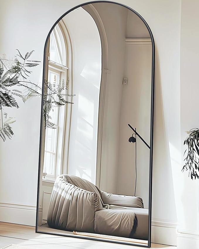 Antok Arched Full Length Mirror, 76"x34" Black Metal Frame Floor Mirror for Bedroom Living Room, Freestanding/Wall Mount/Leaning