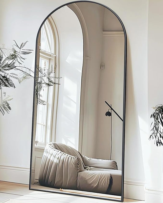 Antok Arched Full Length Mirror, 76"x34" Black Metal Frame Floor Mirror for Bedroom Living Room, Freestanding/Wall Mount/Leaning