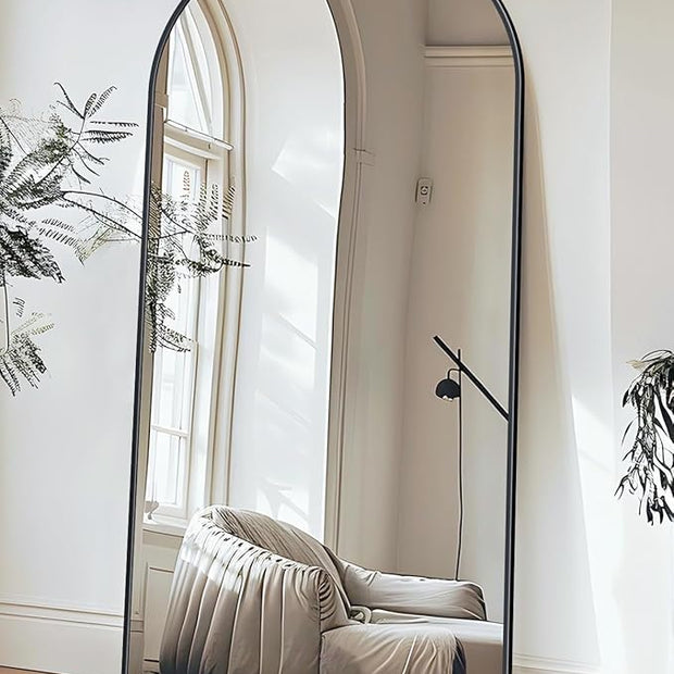 Antok Arched Full Length Mirror, 76"x34" Black Metal Frame Floor Mirror for Bedroom Living Room, Freestanding/Wall Mount/Leaning