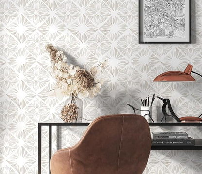 Geometric Peel and Stick Wallpaper Boho 393 "x16.1 White and Gray Wallpaper White Contact Paper Removable Wallpapers for Bedroom Waterproof Removable Shelf Liner Decal Vinyl Roll