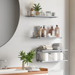 Fixwal 3+1 Tier Bathroom Floating Shelves Over Toilet, 15.8in Farmhouse Rustic Wood Shelves, Wall Decor for Bathroom, Living Room,Bedroom and Kitchen (Gray)