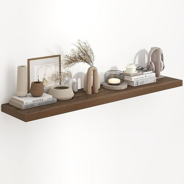 Fun Memories 55 Inch Long Floating Shelves for Wall, 55x9.3 Large Floating Shelf for Bedroom, Kitchen, Bathroom, Wall Mounted Rustic Wood Shelves with Invisible Bracket for Books, Decor, Walnut