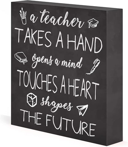 Barnyard Designs Wooden Box Sign Motivational Desk Decor, Inspirational Office Desk Decorations for Women Office Bathroom Shelf Décor (Teacher)