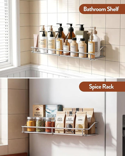 Orimade Bathroom Shelf Organizer Shower Caddy Storage Kitchen Rack with Traceless Transparent Adhesive No Drilling SUS304 Stainless Steel, 15.75 inch, Silver