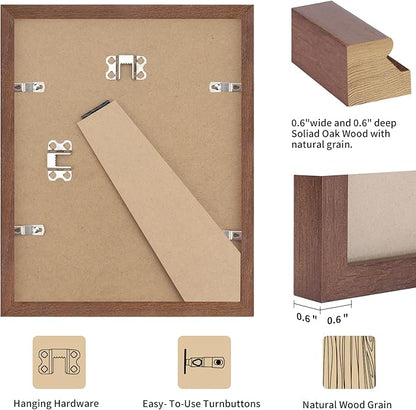 puthiac 5x7 Solid Oak Wood Picture Frame, Fits 4x6 with Mat or 5x7 Without Mat, Wall or Tabletop Display with Stand, Vertical or Horizontal, Plexi Front, 3 Pack, Walnut