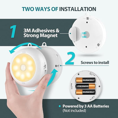 Under Cabinet Lighting, LED Puck Lights AA Battery Operated, Closet Lights Motion Sensored for Kitchen, Shelf, Dimmable & Magnetic, 3000K Warm White (6 Pack)