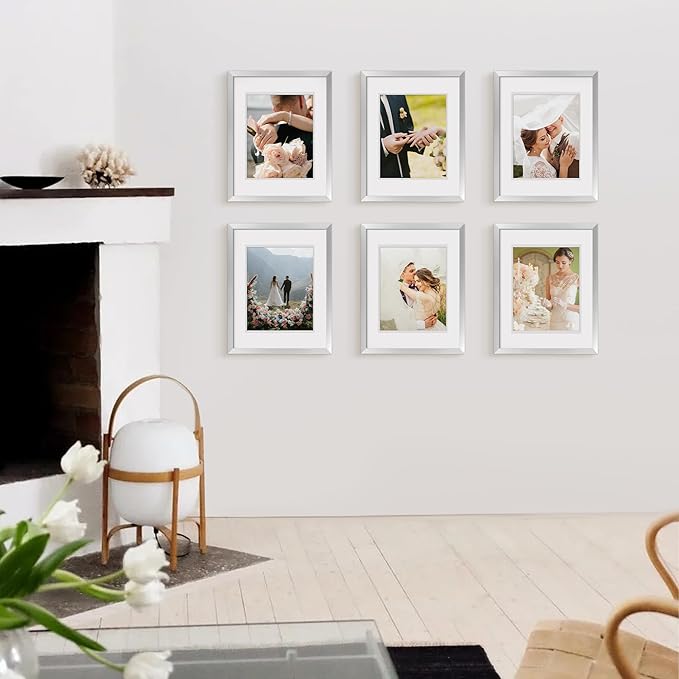 upsimples 8x10 Picture Frame Set of 5, Display Pictures 5x7 with Mat or 8 x 10 Withou, Wall Gallery Photo Frames, Silver