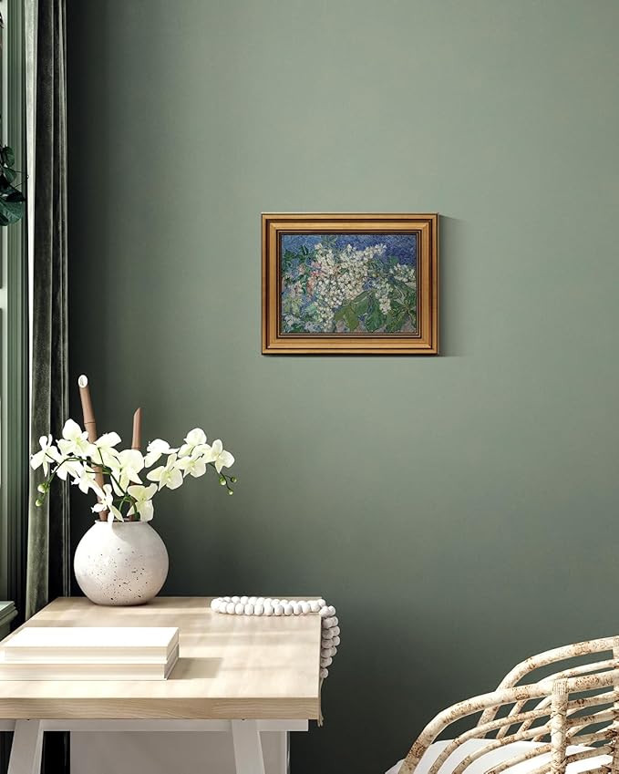 HUARCEY Gold Framed Vintage Wall Art for Living Room, Flowers Painting Canvas Prints Shelf Decor for Kitchen, Van Gogh Bedroom Wall Art, Christmas Gifts for Friends or Family ( Chestnut Branches 8