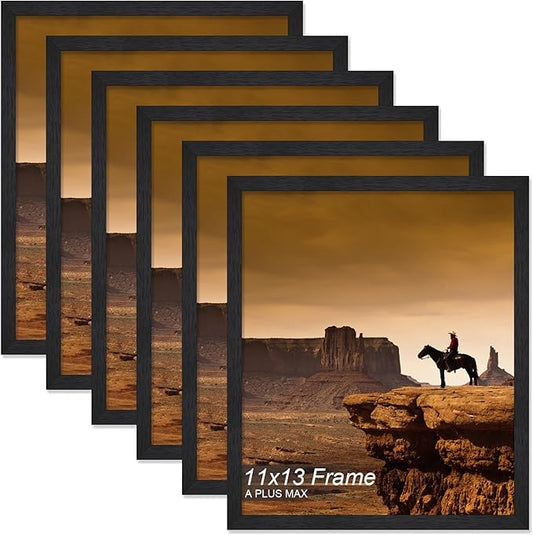 A PLUS MAX 11x13 Picture Frame Set of 6, Black Engineered Wood Frame for 11 x 13 Inch Picture Poster Photo, Light Weight 11 by 13 Frame with Wood-grain for Wall - 6 Pack/Black/11 x13