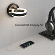 LED Wall Sconces Set of Two with ON/Off Switch, Matte Black Rotatable Hardwired Wall Light Fixtures, Built in USB Charging Port, Modern Wall Decor for Bed Lighting.