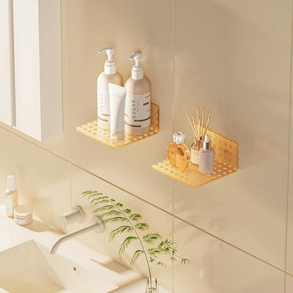 Boho Acrylic Wall Shelves 2 Pack, Small Floating Shelf with Rattan Pattern, Clear Display Ledges for Funko Pop Figures, Plants, Perfume & Home Decor, Wall Mount for Bedroom, Living Room