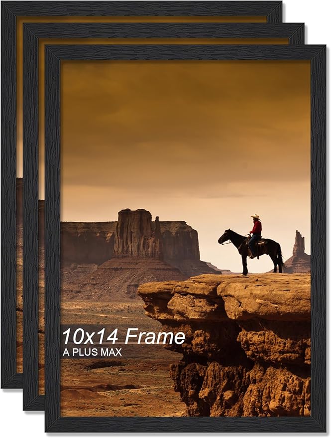 A PLUS MAX 10x14 Picture Frame Set of 3, Black Engineered Wood Frame for 10 x 14 Inch Picture Poster Photo, Light Weight 10 by 14 Frame with Wood-grain for Wall - 3 Pack/Black/10 x14