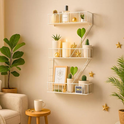 Fire Escape Wall Shelf – New York Decorative Floating Shelf – Wall Art Ladder Shelf – White Metal Trinket Shelves for Bedroom, Living Room, Home, Storage and Display (3-Tier)