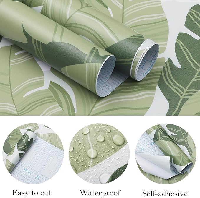 Peel and Stick Wallpaper Green Leaves Tropical Palm Wallpaper 16.1
