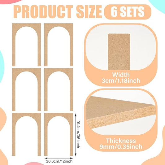 6 Set 36 x 12in Arch MDF Wall Molding Kit Pre Cut Arch Wainscoting Panels Board and Batten Wall Panel Paintable Accent Kit for DIY Kitchen Bedroom Living Room Home Decor