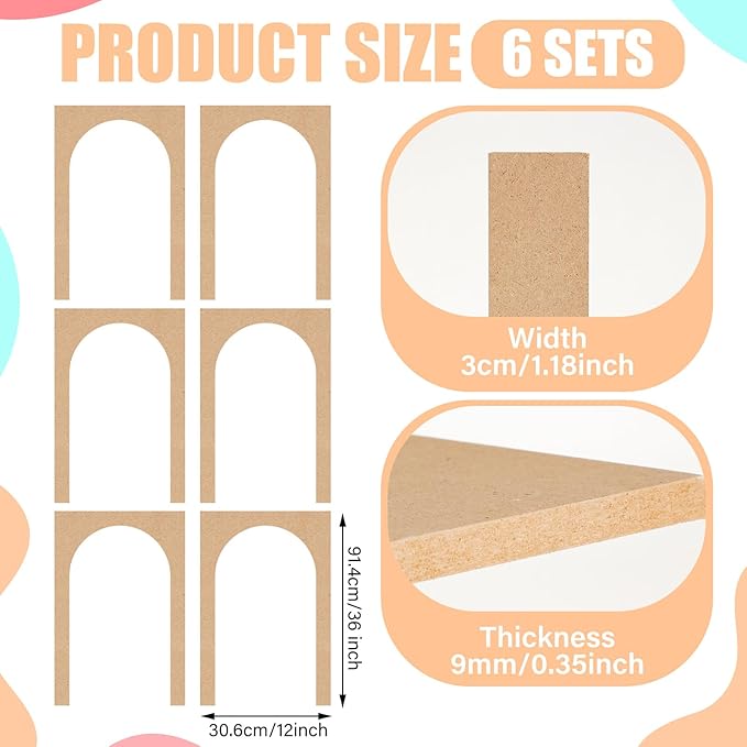 6 Set 36 x 12in Arch MDF Wall Molding Kit Pre Cut Arch Wainscoting Panels Board and Batten Wall Panel Paintable Accent Kit for DIY Kitchen Bedroom Living Room Home Decor
