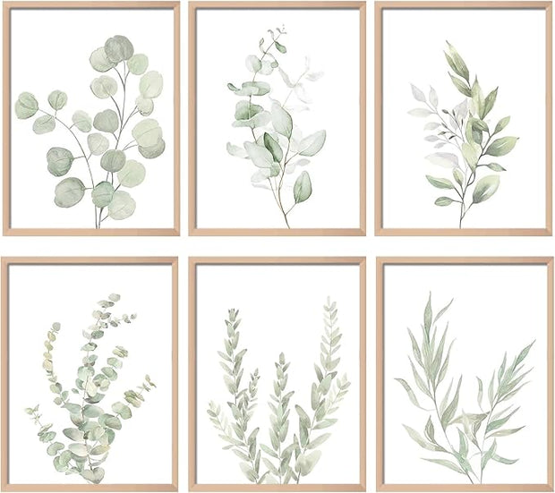 NCYEL Botanical Plant Wall Art Boho Bathroom Decor Wall Art Prints Light Green Eucalyptus Leaf Picture Canvas Wall Art Minimalist Floral Wall Decor for Bedroom Living Room Bathroom Kitchen Unframed