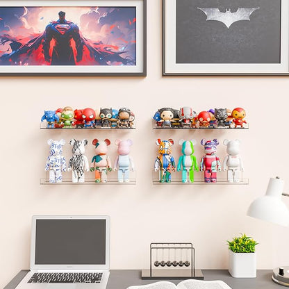 Yieach 6 Pack 15" Acrylic Shelves for Wall,Bathroom,Bedroom - with Adhesive - No Drilling Clear Floating Shelves for Funko Pop,Lego,Action Figures,Nail Polish,Perfume Shelf and Wall Storage & Display