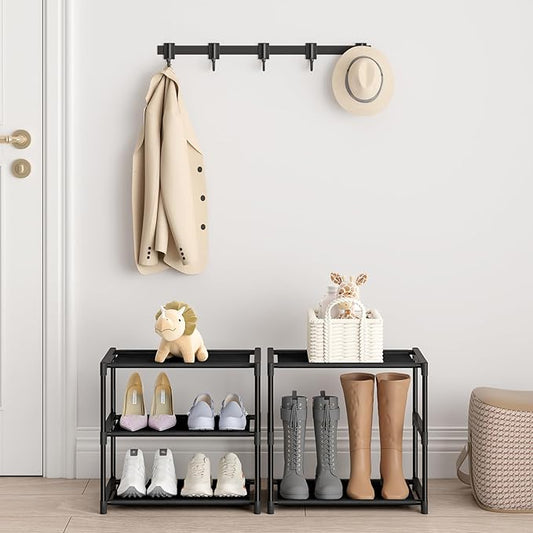 3 Tier Extra Small Shoe Rack (16.3" Wide), Narrow Stackable Shoe Shelf for Kids Toddler Adult, Ultra-Lightweight Shoe Rack Stand for Closet Dorm Bedroom Storage Organizer, Entryway