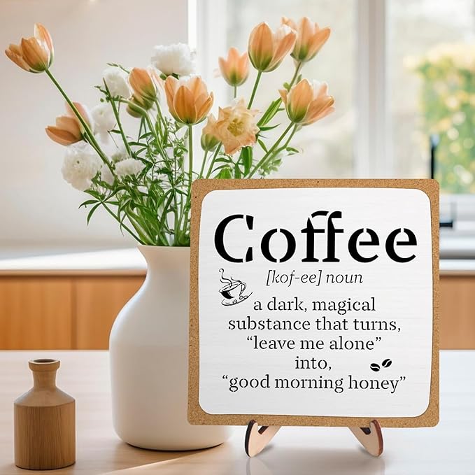 Funny Coffee Bar Decor – Rustic Wooden Sign for Coffee Station or Shelf, CoffeeShop Plaque, Funny Java Bar Decor for Home Cafe or Kitchen Counter 5.9x5.9inch