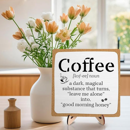 Funny Coffee Bar Decor – Rustic Wooden Sign for Coffee Station or Shelf, CoffeeShop Plaque, Funny Java Bar Decor for Home Cafe or Kitchen Counter 5.9x5.9inch