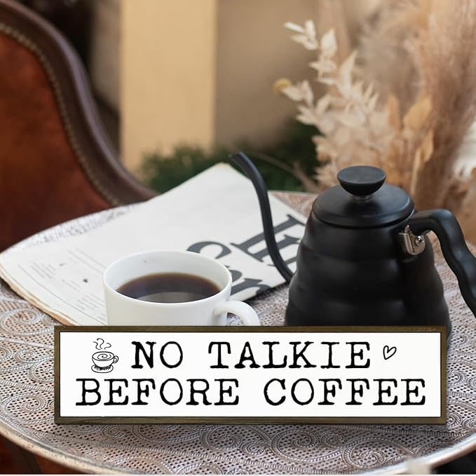 Coffees Wood Sign, Rustic Coffees Decoration, Country Farmhouse Decoration for Home Kitchen, Funny Coffee Station Decor, No Talk Before Coffee Sign, 17.8x4x1.2 inches