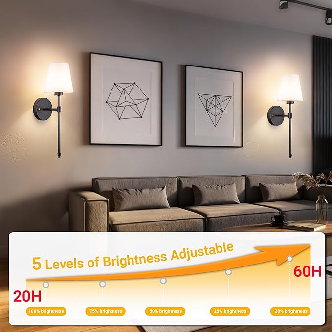 Peel and Stick Wall Sconces, Stick On Wall Sconce Set of 2, Battery Operated Wireless Wall Light, No Drill Adhesive Wall Lamp, Corn Bulb with 10000mAh Rechargeable Battery, Bedroom Wall Decor