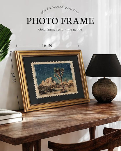 VIYYIEA Gold Framed Art Prints,12x16Inch, Desert Joshua Tree Vintage Art Painting, Southwest Travel Stamp Decor for Living Room Shelf, National Park Canvas Picture