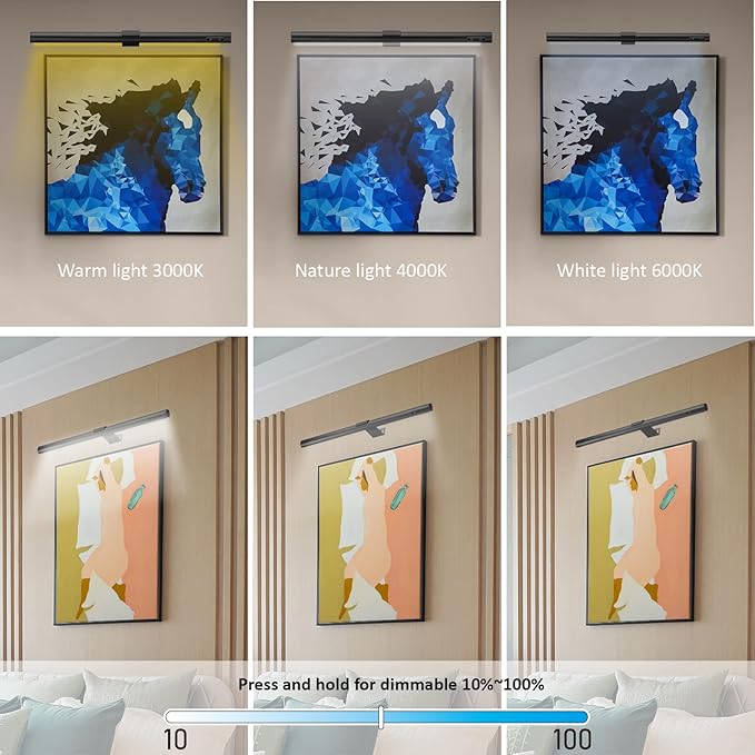 Rechargeable Picture Light Battery Operated,19.7" Wireless Painting Light with Remote Control,Metal Art Display Lamp,3 Modes,Dimmable Dartboard Light with Timer for Frame Picture