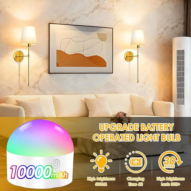 OCATO Battery Operated Wall Sconce: 10000mAh Wireless Wall Sconces Set of Two Rechargeable Lamp Dimmable Magnetic Lights with 7 RGB Colors and Remote Walls Decor for Bedroom Living Room Hallway