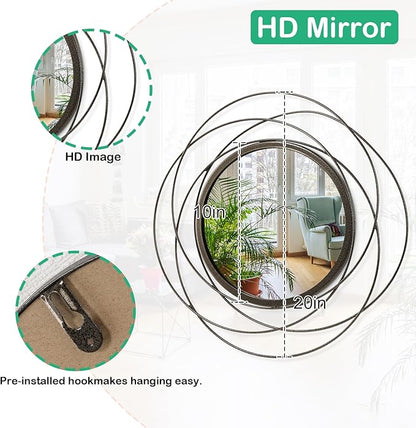 Wall Mirror Mounted Round Decorative Mirrors with Iron Metal Wire Frame Mirror for Wall, Home Decorative Bathroom Vanity, Living Room or Bedroom Large 20”