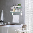 Suzile Set of 2 Glass Bathroom Shelves with Bar, Wall Mounted 15.7 x 4.7 Inches, Bathroom Shelves Hanging Modern Floating Shelf Metal Stick Room Rustproof Organizer Decorative(Silver)