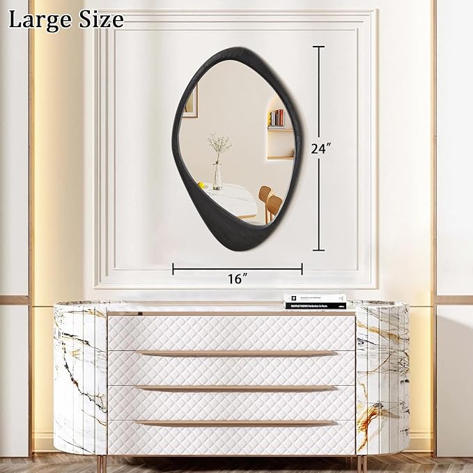 AAZZKANG Black Mirror with Wood Frame Large Irregular Wall Mounted Mirrors Asymmetrical Decorativefor Bathroom Bedroom Living Room Entryway 24"x16"