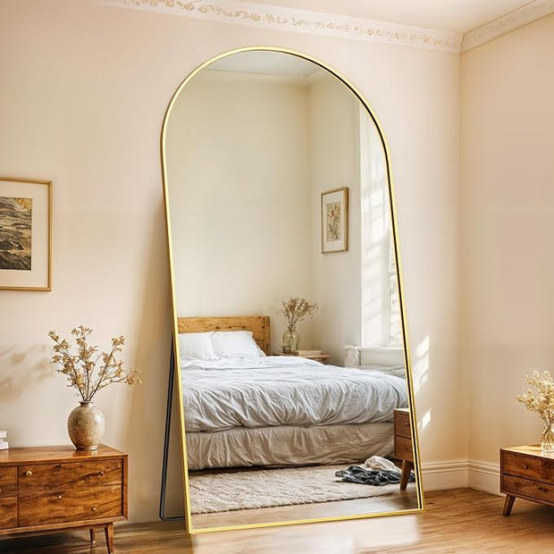 Full Length Mirror, 78" x 38" Arched Full Body Mirror Large Standing Floor Mirrors, Mirrors for Bedroom, Bathroom, Living Room Standing or Wall Leaning, Gold