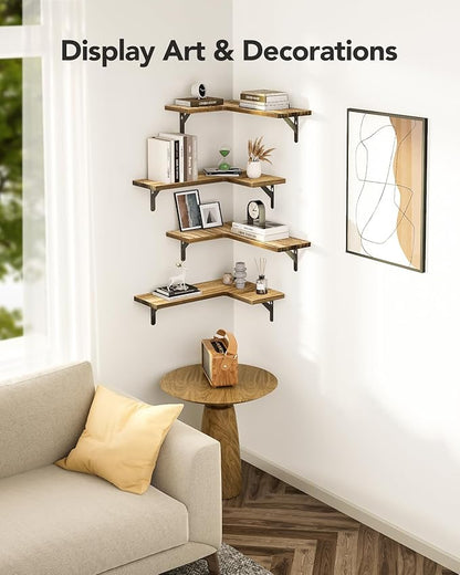AMADA HOMEFURNISHING Corner Floating Shelves, Set of 4 Corner Shelf Wall Mounted, Shelves for Wall Decor, Corner Wood Shelf for Home Decor, Office, Bedroom, Bathroom, Laundry Room, Kitchen