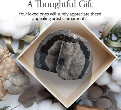 Nature's Decorations A Quality Black Agate Geode Bookends - Heavy Duty with Non-Skid Rubber Bumpers for Shelves, Office, Home Decor - Cool Crystal Stone (1 Pair 4-6 LB)