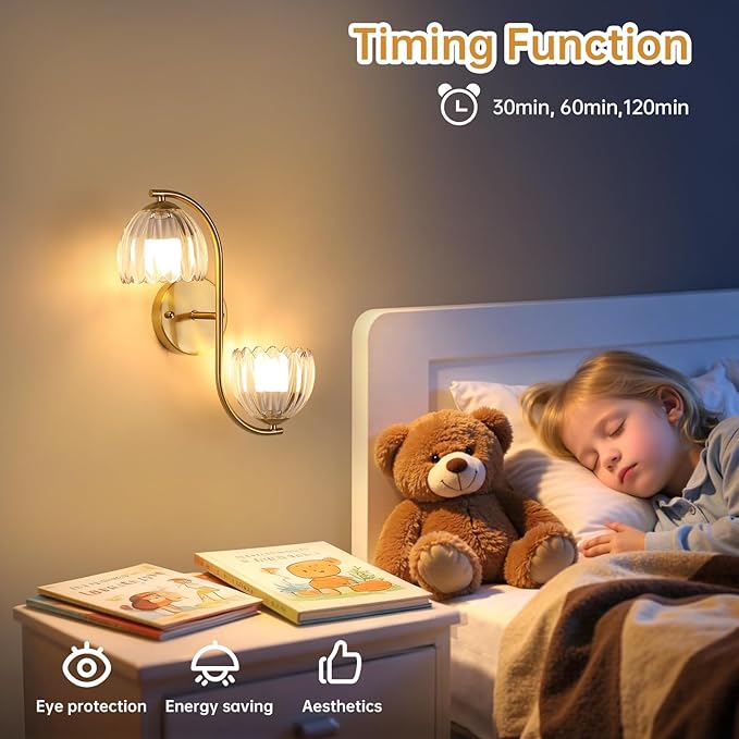 Battery Operated Wall Sconce, 2-Lights Vinatge Brass Wall Lighting Up and Down with Clear Tulip Shade for Living Room, Bedroom, Symmetrical 2 Pack