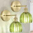 Hardwired Wall Sconces Set of Two, Vintage Wall Lights with Green Tulip Glass Lampshade, Gold Wall Lamps for Bedroom Bedside Stairway Bathroom Living Room (Bulbs Not Included, Not Battery Powered)