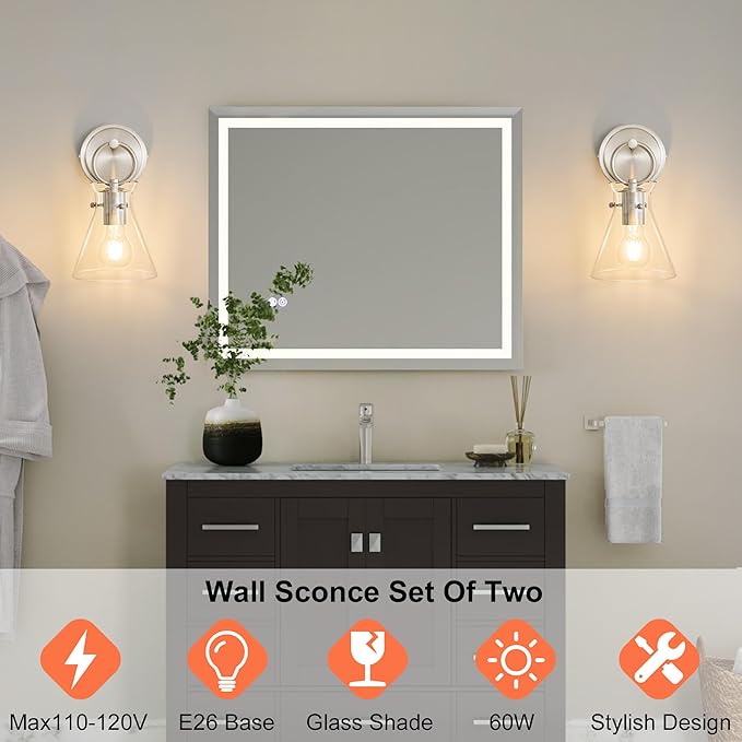 Wall Sconce for Bathroom Modern Vanity Light Fixtures Hardwired Wall Mount Lighting Lamp Farmhouse Wall Lights with 6