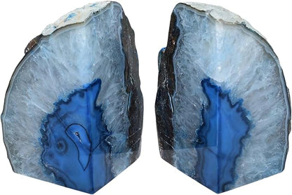 Nature's Decorations Agate Bookends - A Quality Blue Geode with Non-Skid Rubber Bumpers for Shelves, Office, Home Decor - Heavy Duty Cool Crystal Stone (4-6 LB)