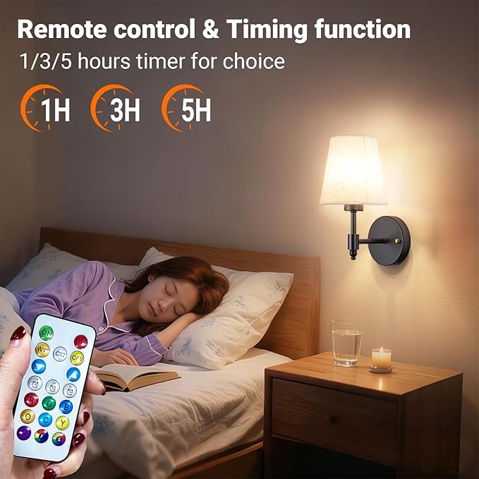 Peel and Stick Wall Sconces, No Drilling Stick On Wall Sconce, Wireless Battery Operated Wall Lights, Adhesive Wall Lamp with 10000mAh Battery Bulb for Bedroom Living Room Decor