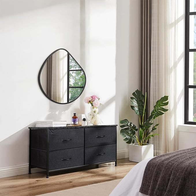 Irregular Wall Mirror Asymmetrical Mirrors, 19''x20'' Black Metal Framed Mirror for Bathroom Bedroom Living Room Entryway, Decorative Modern Wall Decor, Wall Mouted