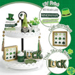 St Patrick's Day Decoration 8 PCS Tiered Tray Decor Set, Cute Tabletop Saint Patty's Day Décor for Home Shelf Mantel Fireplace Office Desk Coffee Bar Shamrock Sign Gnome Lucky Irish Tray Objects