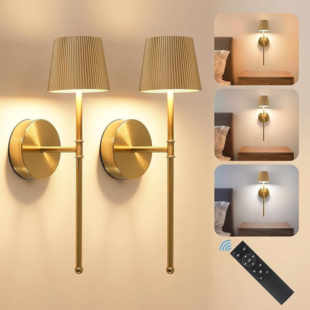 LUTEC Cordless Wall Sconces Set of 2, 5200mAh Wireless Rechargeable Battery Operated LED Wall Lamps, 3 Color Stepless Dimming Portables Lightings for Wall Painting/Living Room/Bedroom/Hallway Decor