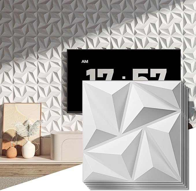 Art3d 3D Wall Panels 100 Pack, 11.8" x 11.8" (97 Sq.ft) PVC Wall Panels - Glue Up Panels Wall Decor for Living Room, Bedroom, Office, White