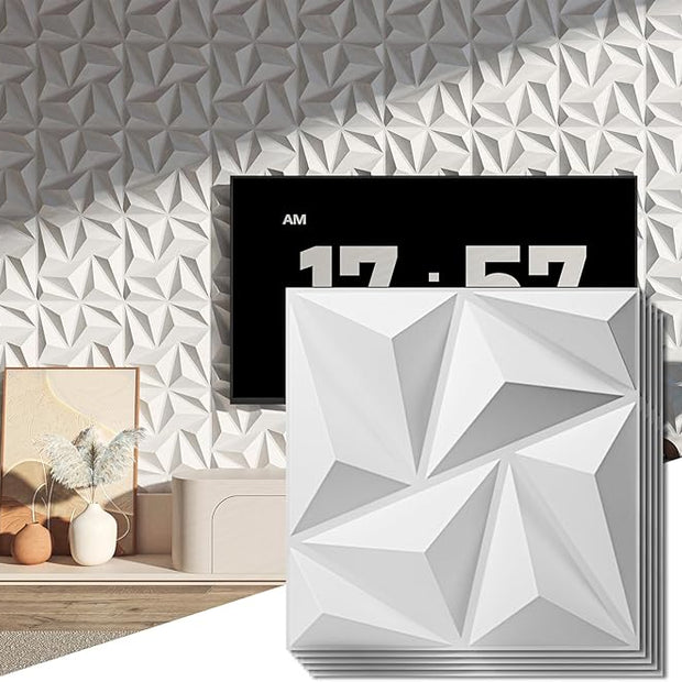 Art3d 3D Wall Panels 100 Pack, 11.8" x 11.8" (97 Sq.ft) PVC Wall Panels - Glue Up Panels Wall Decor for Living Room, Bedroom, Office, White