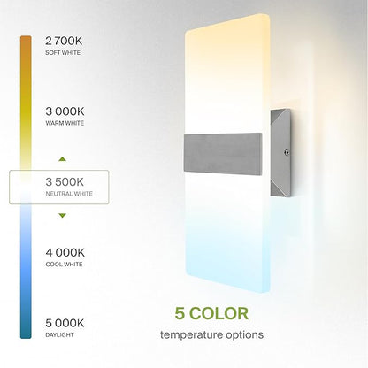 ASD LED Indoor Wall Mount Light Fixture - 14 Inch 24W Modern Interior Brushed Nickel Dimmable Wall Sconce Light - ETL 2700K-5000K Adjustable - Hallway, Bedroom LED Wall Lights, Pack of 2
